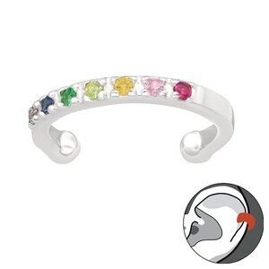 Sterling Silver Multi Color Cubic Zirconia Ear Cuff